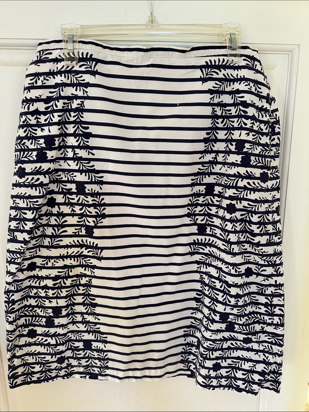 Boden Striped Black and White Floral Pencil Skirt Size 10L
